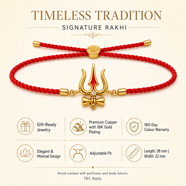 18K Gold Plated Rakhi Stone-Studded Trishul Motif Religious Traditional Rakhi - House of Viya