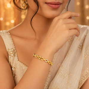 Gold Eternity Diamond Set Oval Kada for Women | All Around Stone Stainless Steel Ladies Bangle | Full Coverage Festive Jewellery