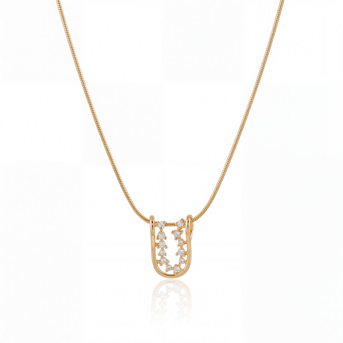 Gold Rectangular Leaf Vine CZ Pendant Chain Anti-Tarnish Necklace