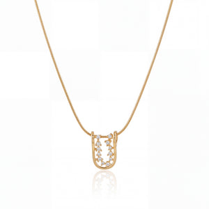 Gold Rectangular Leaf Vine CZ Pendant Chain Anti-Tarnish Necklace