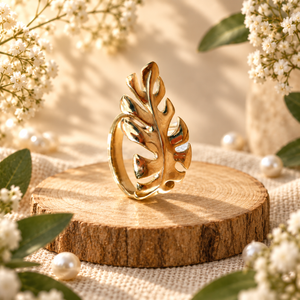 Anti tranish Gold plated Monarch Leaf luxe Ring for adults - 1PC