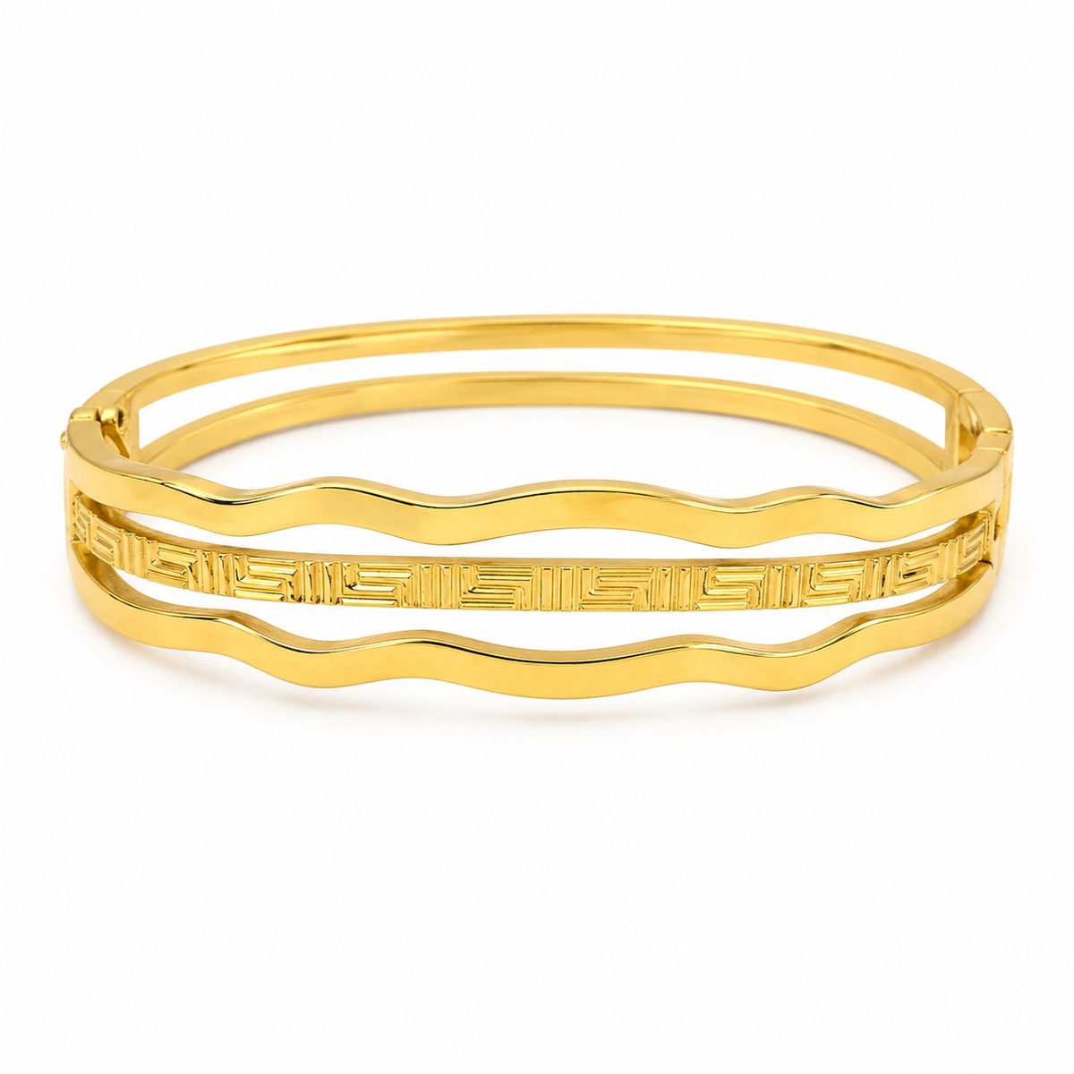 Kadas Gold-Tone Triple-Layer Wavy Engraved Kada Bangle for Women