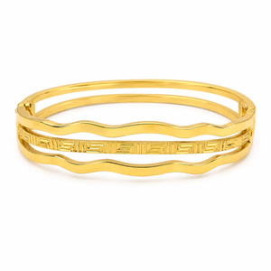 Kadas Gold-Tone Triple-Layer Wavy Engraved Kada Bangle for Women