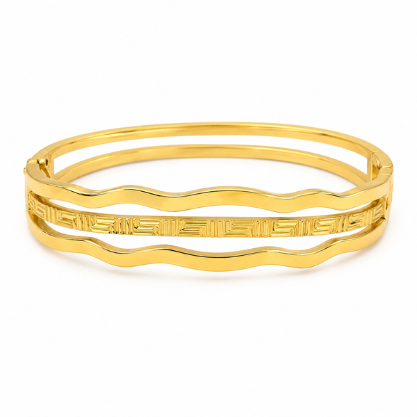 Kadas Gold-Tone Triple-Layer Wavy Engraved Kada Bangle for Women - House of Viya