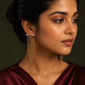 Earrings Gold-Tone Rectangular Stone Halo Drop Earrings - House of Viya