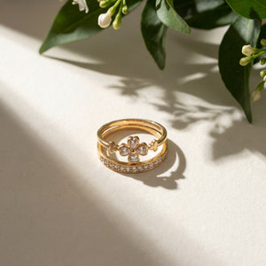 Crown Tiara CZ Pave Ring - Gold Plated Floral Princess Band Ring for Women by House of Viya