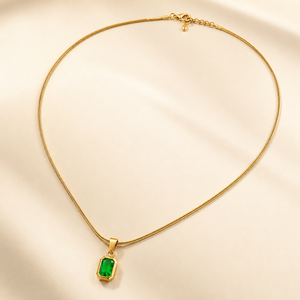 Chains Gold-Tone Snake Chain with Green Stone Pendant for Women