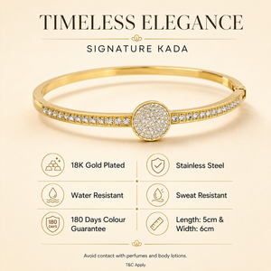 Kadas Gold-Tone Crystal-Studded Circular Motif Slim Kada for Women