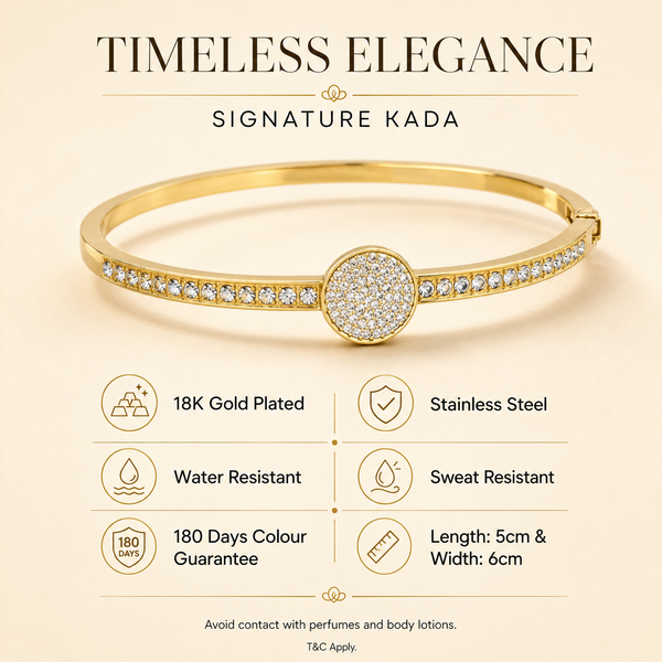 Kadas Gold-Tone Crystal-Studded Circular Motif Slim Kada for Women - House of Viya