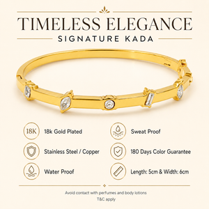 Kadas Gold-Tone Stone-Studded Kada Bangle with Marquise Accents for Women
