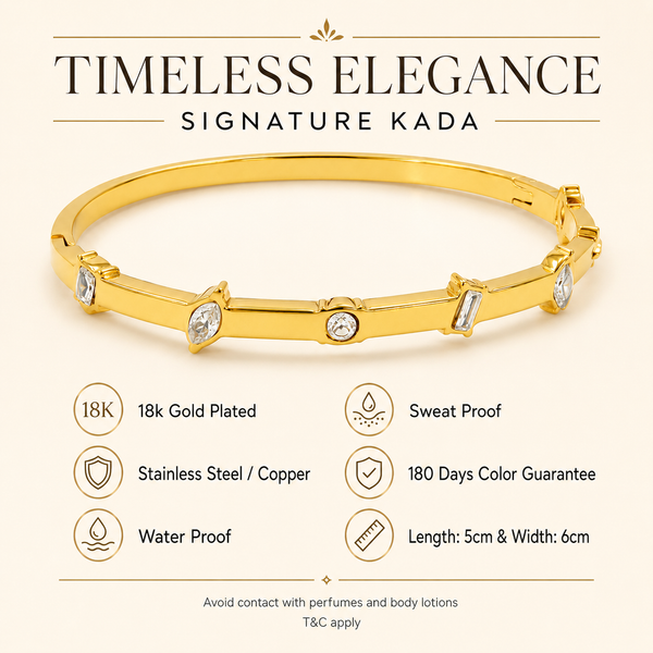 Kadas Gold-Tone Stone-Studded Kada Bangle with Marquise Accents for Women - House of Viya