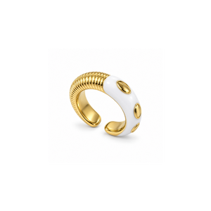 Rings Dual-White Enamel Gold Ribbed Cuff Ring