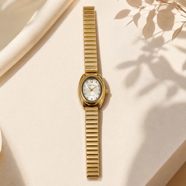 Watches Gold-Tone Oval Dial Classic Stretch Bracelet Watch for Women - House of Viya