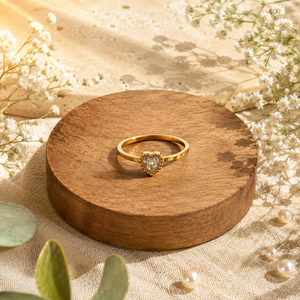 Anti tranish Gold plated Green plated 2 Circel between 1 Square Rings for adults - 1PC