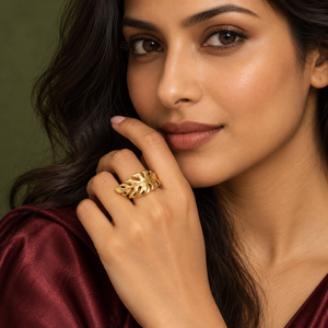 Anti tranish Gold plated Monarch Leaf luxe Ring for adults - 1PC