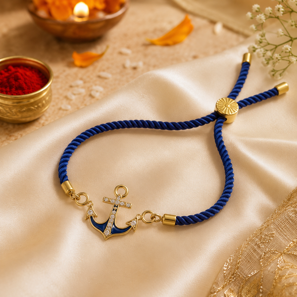 Rakhi Stone-Studded Anchor Motif Design Rakhi