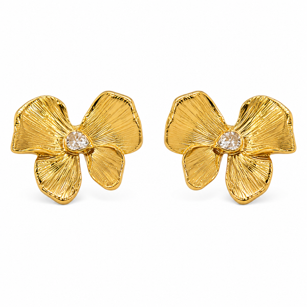 Earrings Gold-Tone Butterfly Motif Ribbed Stud Earrings - House of Viya