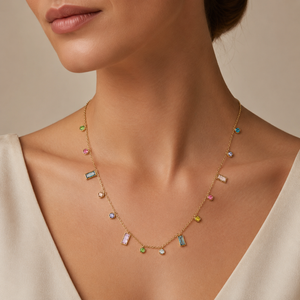 Chains Gold-Tone Multicolor Stone-Studded Charm Chain for Women