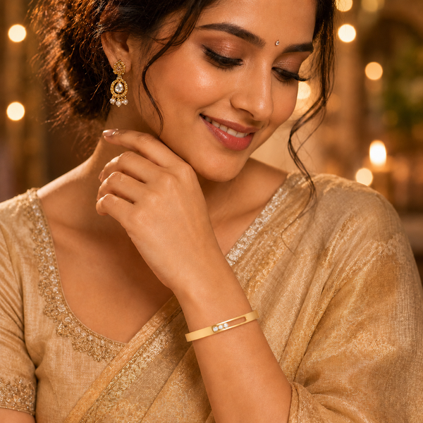 Gold Flat Band Plain Hinged Oval Kada for Women | Smooth Flat Profile Stainless Steel Ladies Bangle | Minimalist Daily Wear Jewellery - House of Viya
