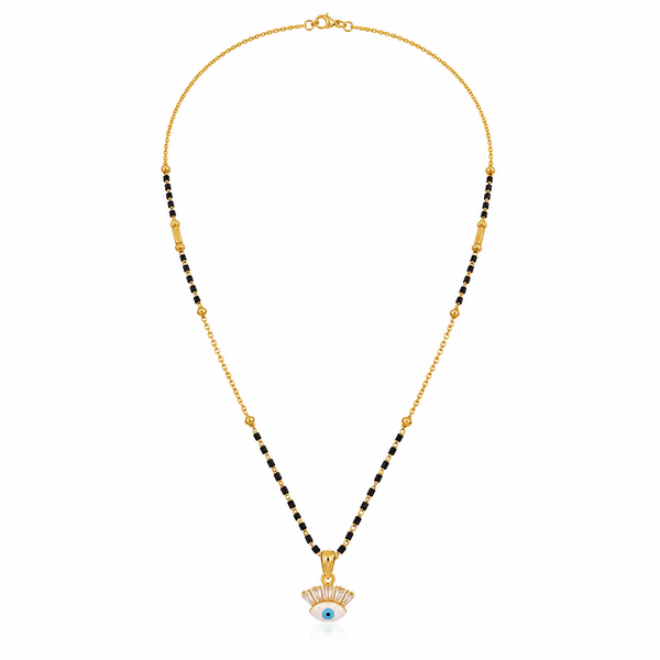 KZ Gold Plated Evil Eye CZ Mangalsutra for Women Black Bead Chain Lucky Charm Pendant FS - House of Viya