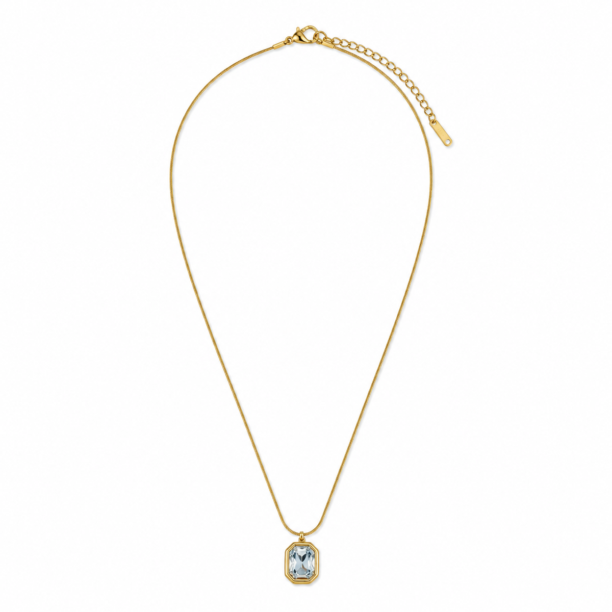 Chain 18K Gold-Plated Slim Chain with Emerald-Cut White Rectangular Pendant