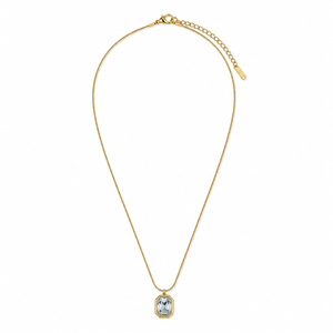 Chain 18K Gold-Plated Slim Chain with Emerald-Cut White Rectangular Pendant - House of Viya