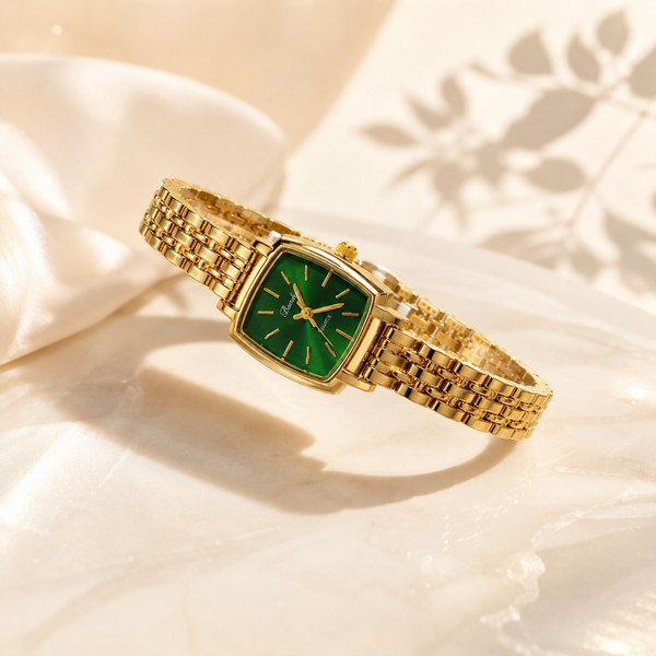 Watches Gold-Tone Square Green Dial Woven Mesh Bracelet Watch for Women - House of Viya