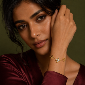 Gold Plated Delicate Chain Bracelet with Triple Quatrefoil Clover Charm Stations and Lobster Clasp