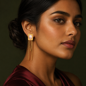 Earrings Gold-Tone Shield Shape Stone Drop Earrings - House of Viya
