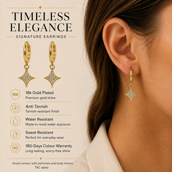 Earrings Gold-Tone Star Charm Hoop Drop Earrings - House of Viya