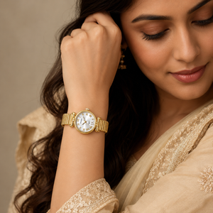 Watches Gold-Tone Round Dial Roman Numeral Bracelet Watch for Women