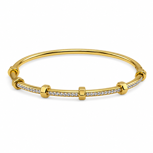 Gold Princess Cut Diamond Panel Oval Kada for Women | Square Stone Stainless Steel Ladies Bangle | Geometric Festive Jewellery