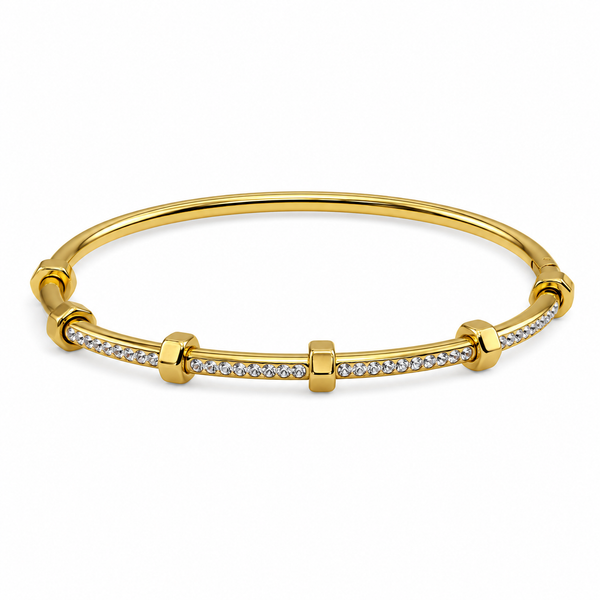 Gold Princess Cut Diamond Panel Oval Kada for Women | Square Stone Stainless Steel Ladies Bangle | Geometric Festive Jewellery - House of Viya