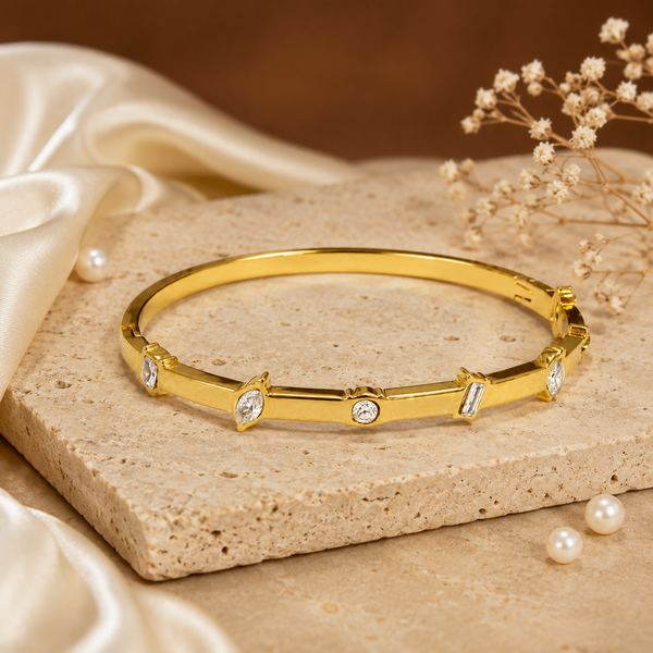 Kadas Gold-Tone Stone-Studded Kada Bangle with Marquise Accents for Women - House of Viya