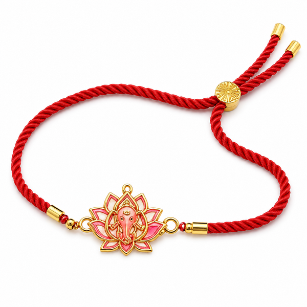 Rakhi Stone-Studded Lotus Ganesha Religious Floral Rakhi
