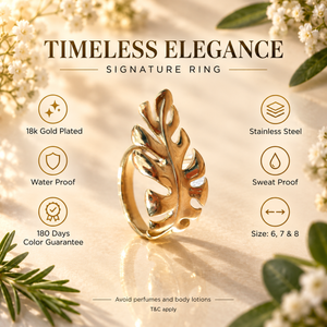 Anti tranish Gold plated Monarch Leaf luxe Ring for adults - 1PC