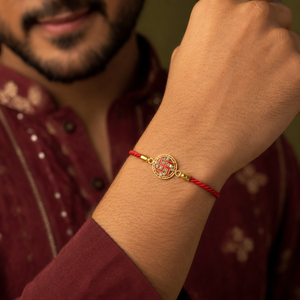 Rakhi Stone-Studded Swasthik Colour Motif Religious Rakhi