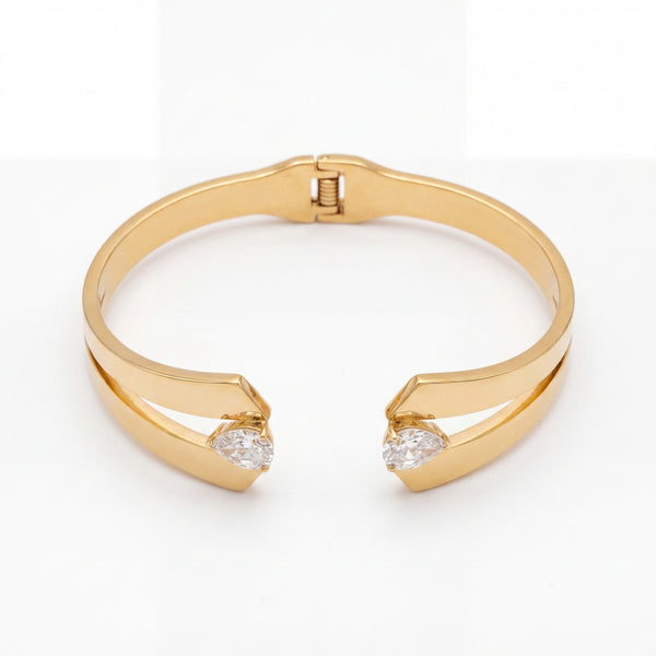 Twin Radiance Open Baby Kada Bangle | Gold Plated Stackable Bracelet for Women