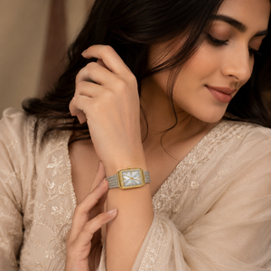 Watches Two-Tone Rectangular Dial Roman Numeral Mesh Bracelet Watch for Women