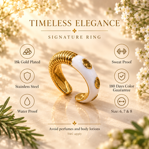 Rings Dual-White Enamel Gold Ribbed Cuff Ring