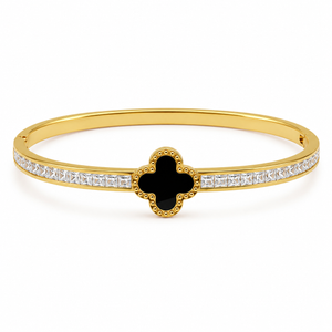 Gold Floral Cluster Diamond Oval Kada for Women | Petal Stone Stainless Steel Ladies Bangle | Flower Design Festive Jewellery