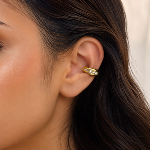 Ear Clips Gold-Tone Hoop White Crystal-Studded Elegant Drop Style