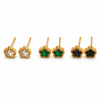 Earrings Crystal, Emerald & Black Onyx Crown Prong Stud Earrings Set of 3 Pairs