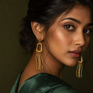 Earrings Gold-Tone Rectangle Frame Stone Earrings - House of Viya