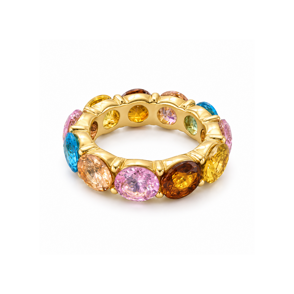 Rings Dual-Tone Polished Rainbow Stone Statement Ring