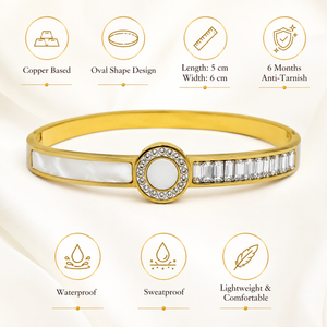 Gold Marquise Diamond Accent Oval Kada for Women | Navette Stone Stainless Steel Ladies Bangle | Elegant Festive Jewellery