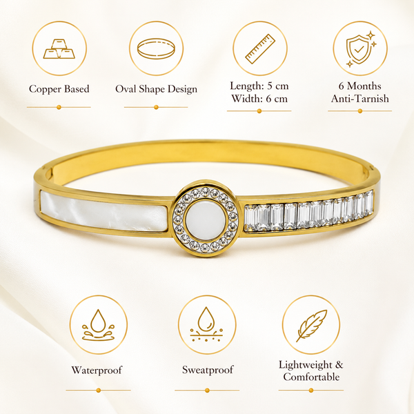 Gold Marquise Diamond Accent Oval Kada for Women | Navette Stone Stainless Steel Ladies Bangle | Elegant Festive Jewellery - House of Viya