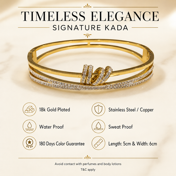 Kadas Gold-Tone Rhinestone-Studded Kada with Screw-Motif Design for Women - House of Viya