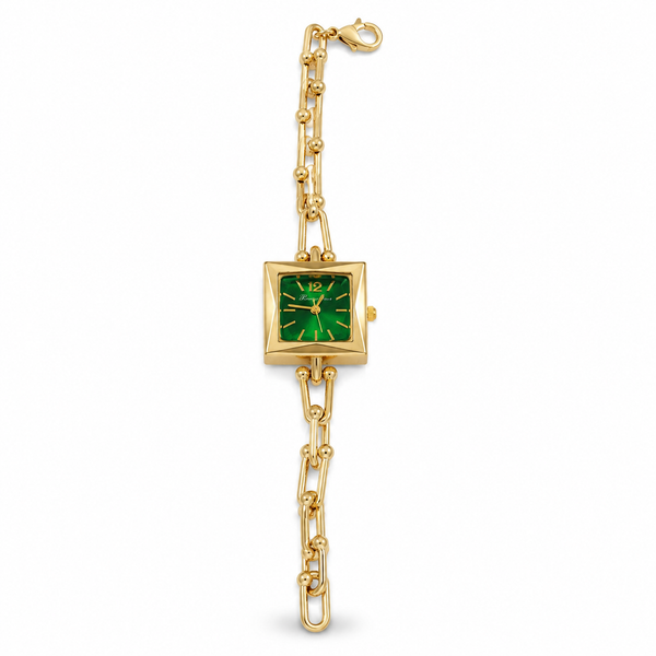 Watches Gold-Tone Square Green Dial Chain Link Bracelet Watch for Women - House of Viya