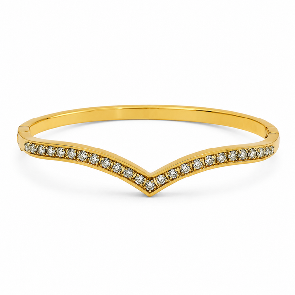 Kadas Gold-Tone Crystal-Studded Chevron Design Slim Kada for Women - House of Viya